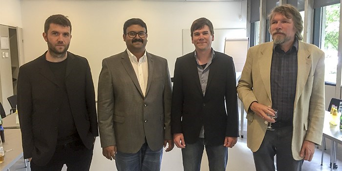 Arghya Bhowmik (second from left) with the three official opponents (Egill Skulason, Felix Studt, and Poul Norby)at his PhD defence